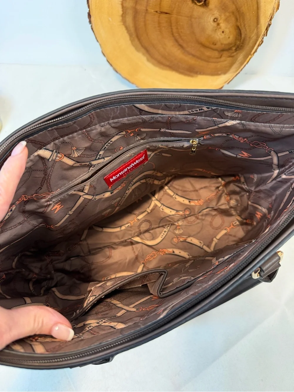 Montana West handbag tote‎ brown snakeskin embossed print vegan leather large